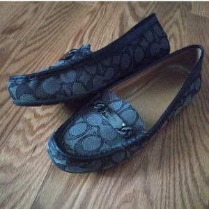 COACH Signature C Logo Tag Navy Blue Olive Slip On Pull On Loafers Flats Shoes